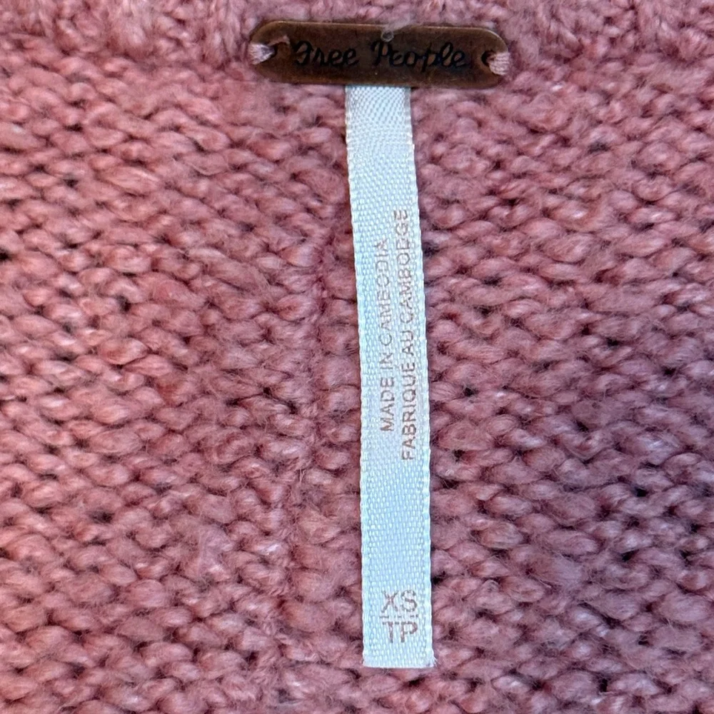 Free‎ People Brookside Sweater Oversized Tunic V-Neck Alpine Rose Sz XS (M Fit)